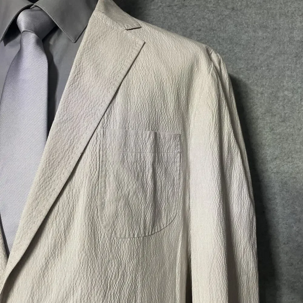 Joseph Abboud Mens XXL Cream Seersucker Sport Coat Blazer Cotton Stretch 2 Btn